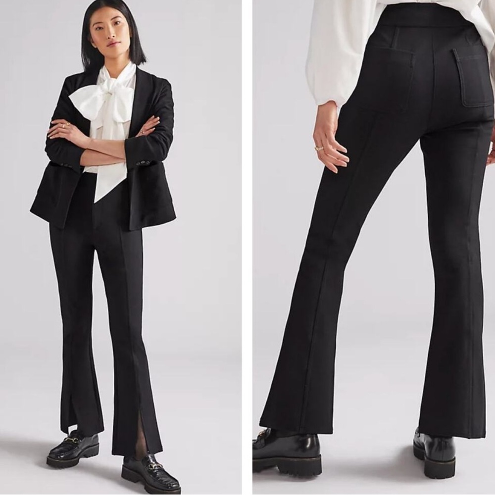 Anthropologie✖️Maeve Black Slit Split Front Flared Ponte Pants